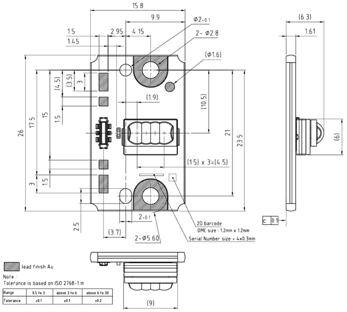Plan mécanique - ams OSRAM Laser à émission de bord multi-puce Vegalas™ Power PLPM6
