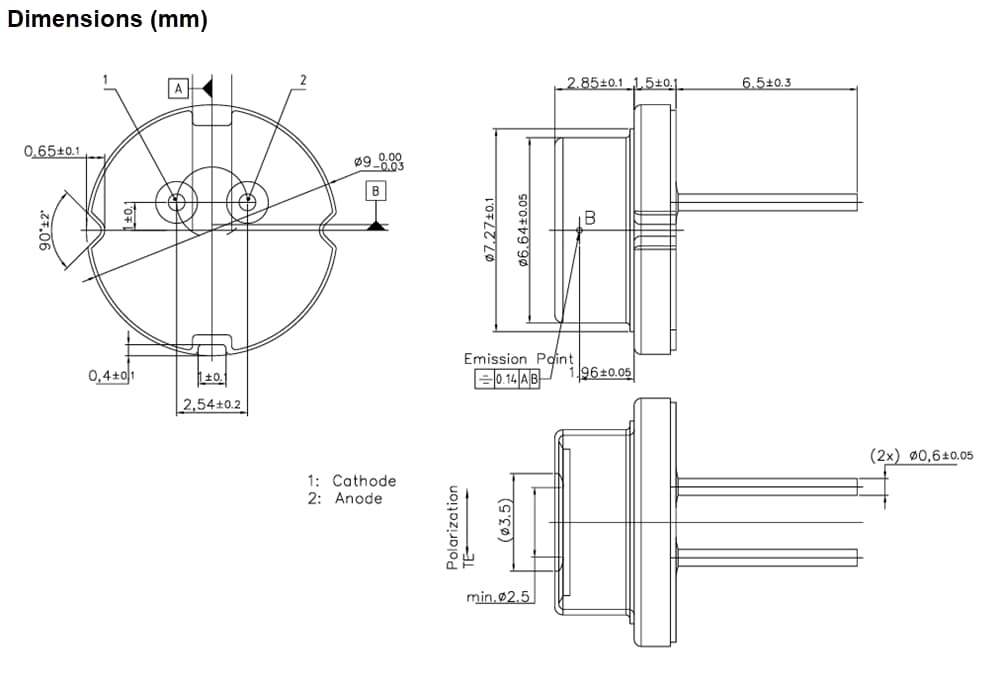 Plan mécanique - ams OSRAM Diode laser en boîtier métallique 450MD_E PLPT9