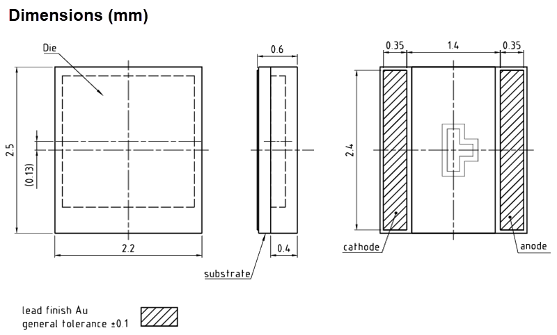Plan mécanique - ams OSRAM Photodiode à filtre passe-haut SFH 2705U