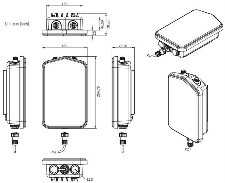 Plan mécanique - Advantech Passerelle industrielle LoRaWAN WISE-6610P à 16 canaux