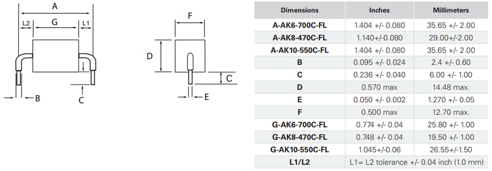 Plan mécanique - Littelfuse Diodes TVS AK-FL