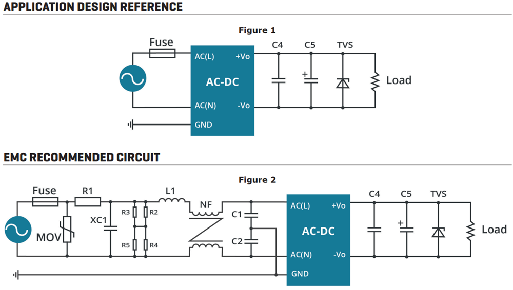 Schéma du circuit d'application - CUI Inc Alimentations électriques CA-CC encapsulées PSK-25G