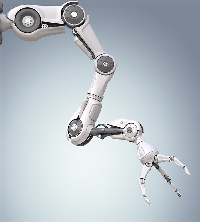 A robotic claw with four joins in the arm and an additional joint for its wrist.