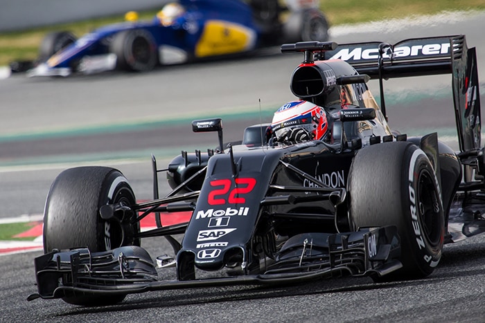 BARCELONA - FEBRUARY 22: Jenson Button of McLaren-Honda F1 Team at Formula One Test Days at Catalunya circuit on February 22, 2016 in Barcelona, Spain.