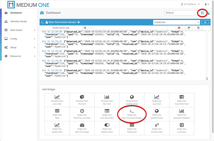 Real Time Events Stream Widget Display